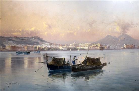 G. Battista (19th C.) Fishing boats in the bay of Naples, 13.5 x 20.5in.